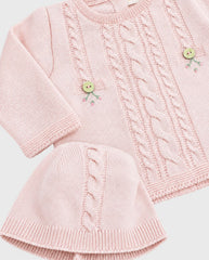 Set Primer Dia Tricot Trenza Flores Rosa detalle