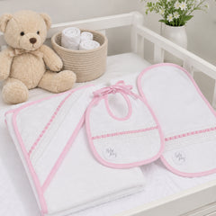 Set Toalla Con Capota Detalles Bordados Rosa
