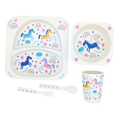 Set de Vajilla En Bamboo Unicornio diseño