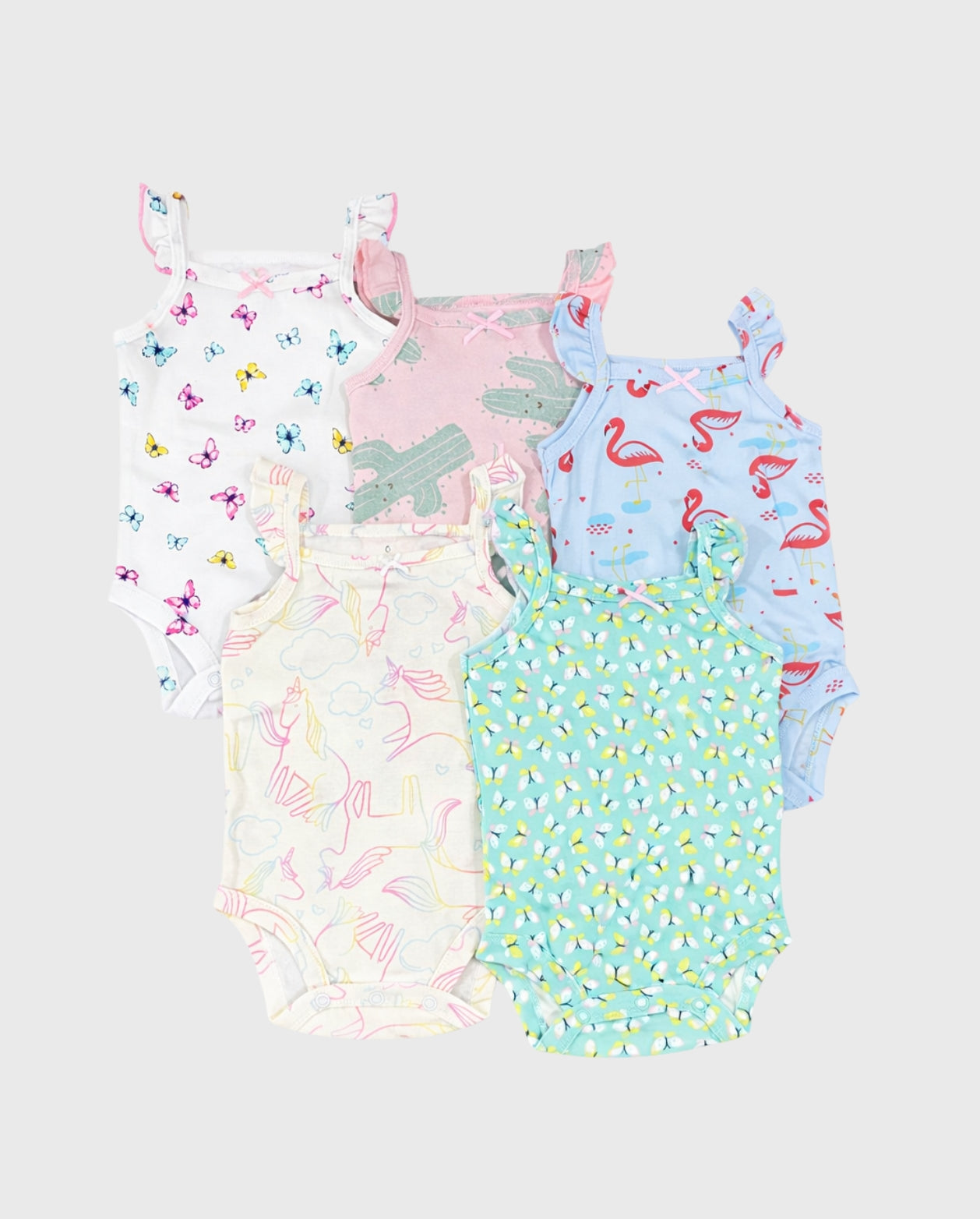 Set x5 Bodys Tiras Estampado Mariposas Menta