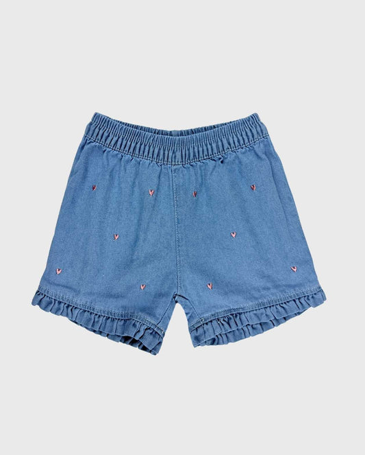 Short Bordado Corazones Indigo