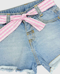 Short Denim Con Cinturón Rosa A Cuadros Travesuras