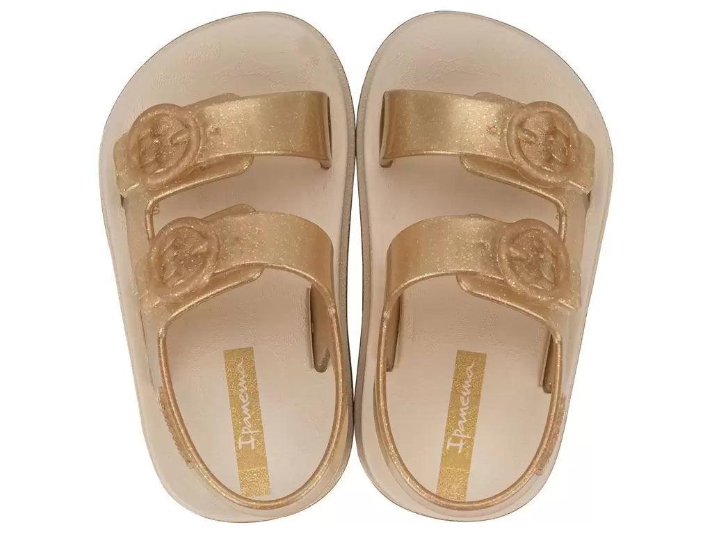 Sandalias Doble Hebilla Diva Dorada Detalles