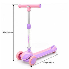 Patineta Scotter Luces y Musica Lila Rosa MEDIDAS