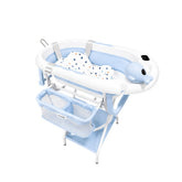 Bañera Plegable para Bebé con Base, Malla y Ducha Manual Azul