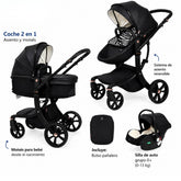 Coche Moisés Reversible Monaco con Porta Bebé 3 en 1 Negro Kidilo