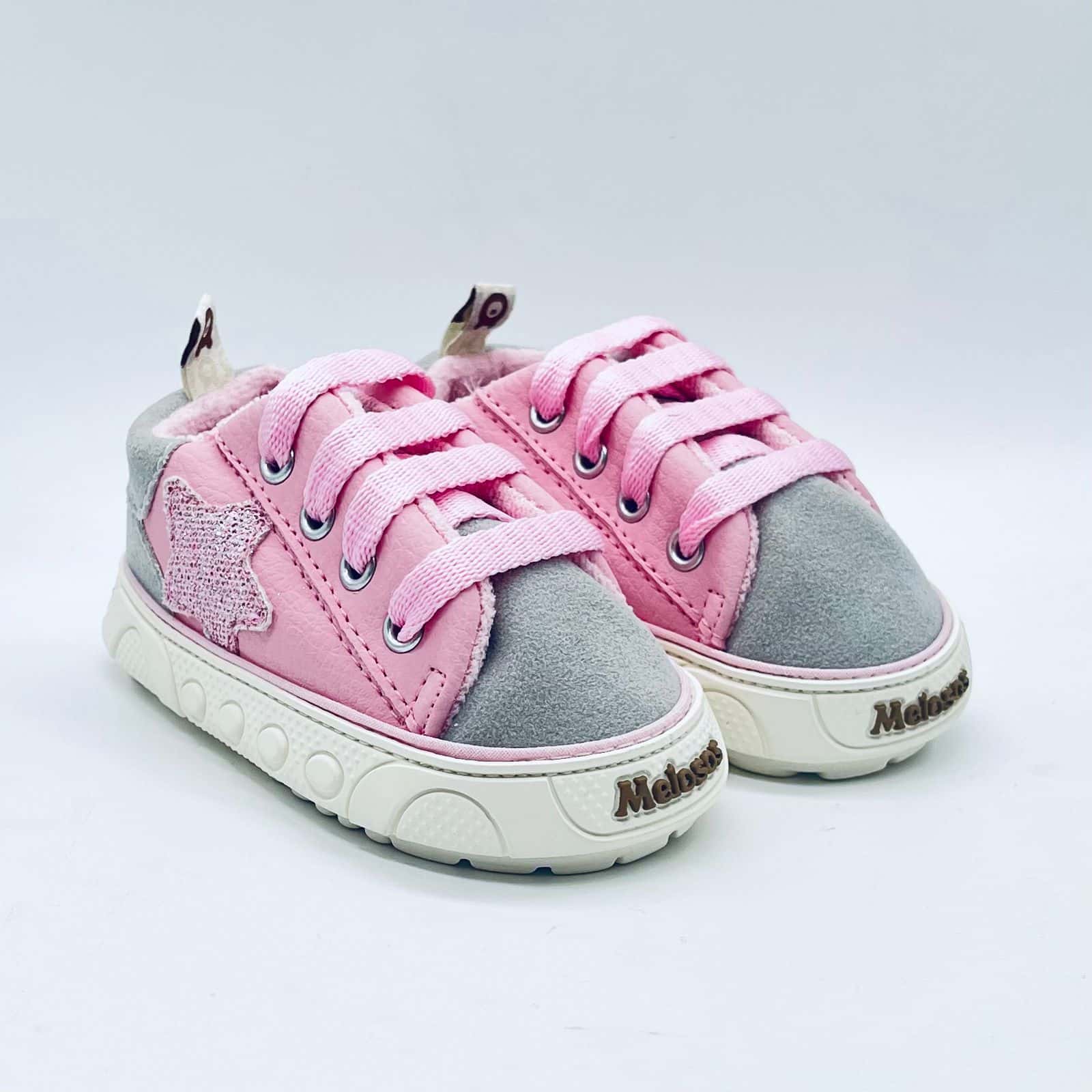 Tenis Cordones Rosa Gris Melosos