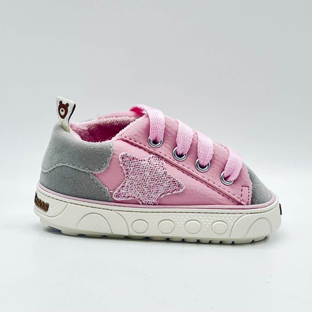 Tenis Cordones Rosa Gris Melosos detalle