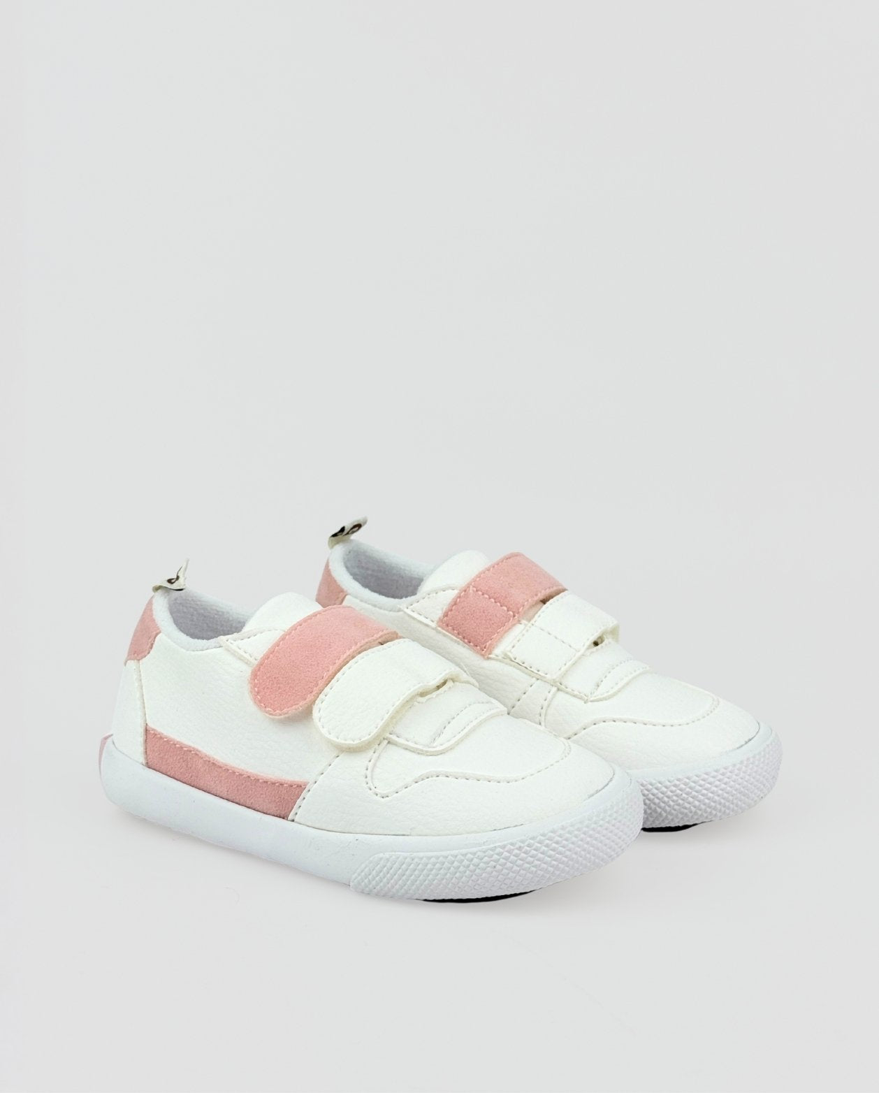 Tenis Velcro Blanco y Detalle Rosa Pink