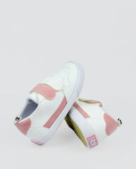 Tenis Velcro Blanco y Detalle Rosa Niñas