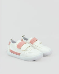 Tenis Velcro Blanco y Detalle Rosa Pink