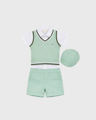 Traje Ceremonia Bermuda Chaleco Tejido Verde