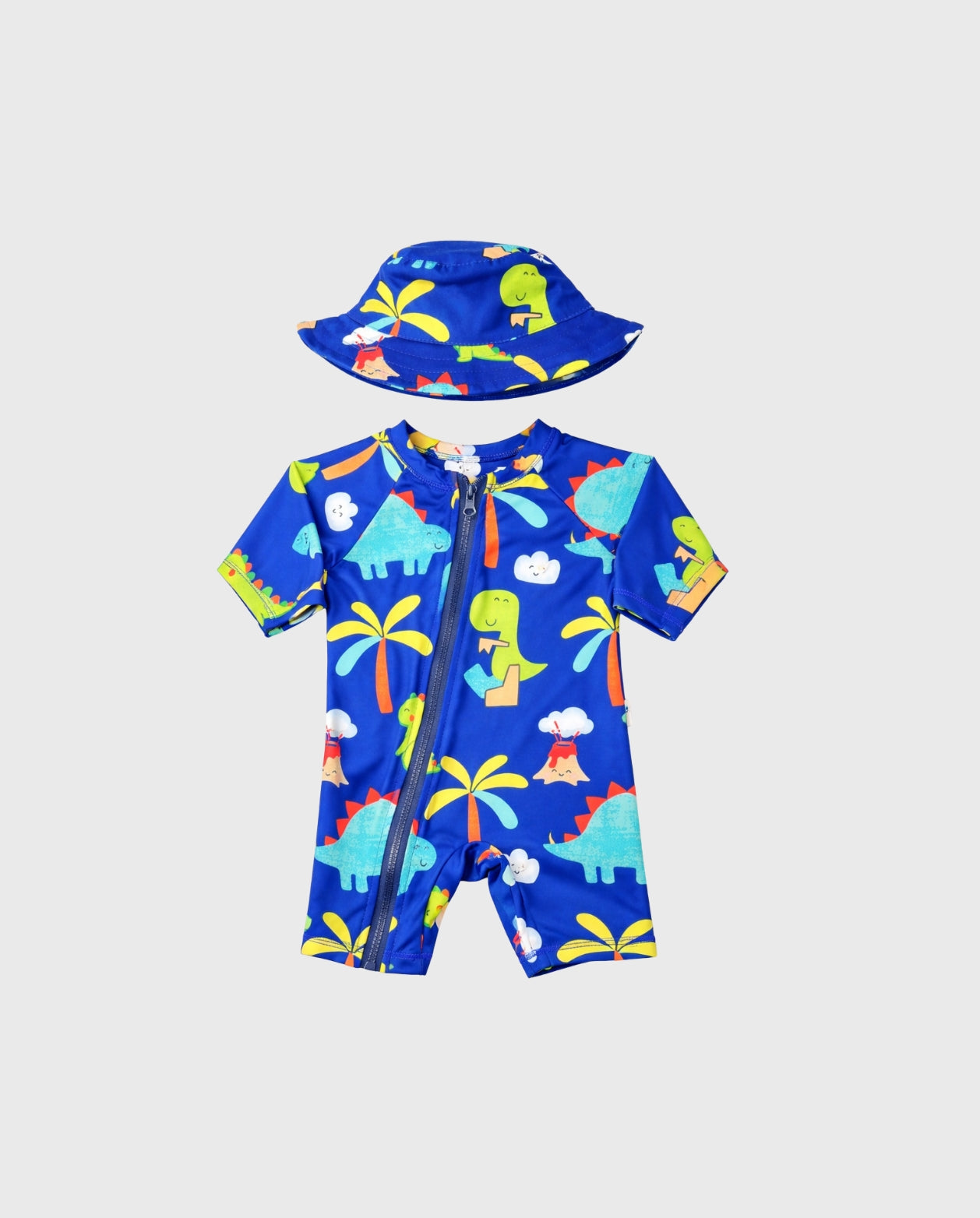 Traje de Baño Enterizo Con Pava Dinosaurios Azul