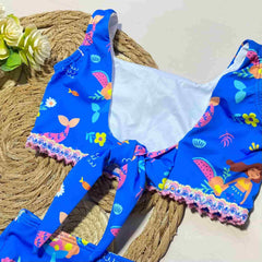 Vestido de Baño 2 Piezas Bordado Sirena azul detalle