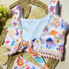 Vestido de Baño 2 Piezas Bordado Sirena rosa detalle