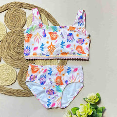 Vestido de Baño 2 Piezas Bordado Sirena blanco