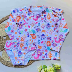 Vestido de Baño 2 Piezas Manga Larga Sirena rosa