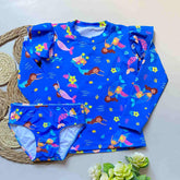 Vestido de Baño 2 Piezas Manga Larga Sirena azul