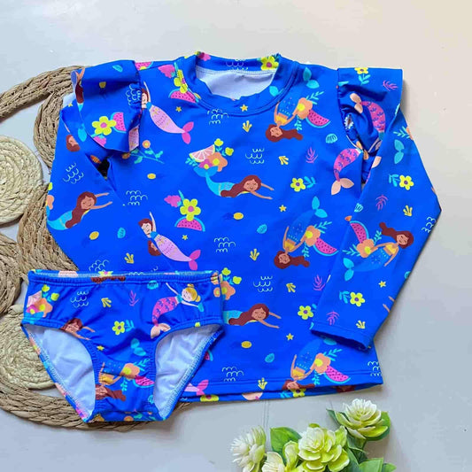 Vestido de Baño 2 Piezas Manga Larga Sirena azul