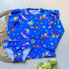 Vestido de Baño 2 Piezas Manga Larga Sirena azul