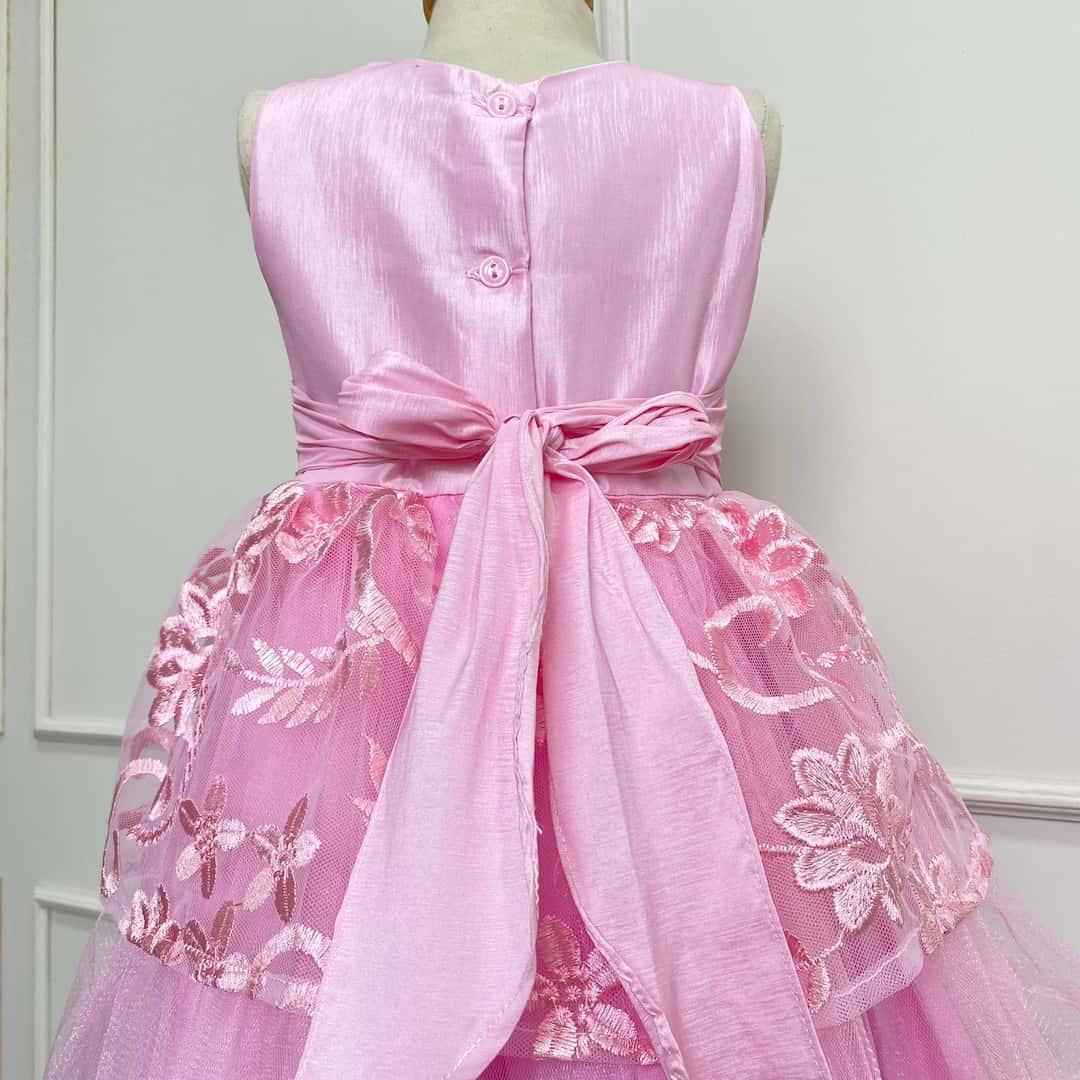 Vestido Tull Bordado Niña Rosa