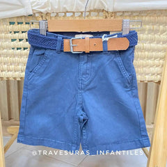 Bermuda Dril Con Correa Azul