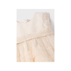 Vestido Tul Volantes Plisados Crudo