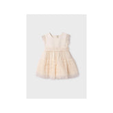 Vestido Tul Volantes Plisados Crudo