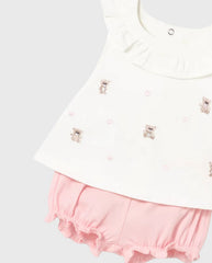 Conjunto Short Bordado Oso Rosa Mayoral detalle