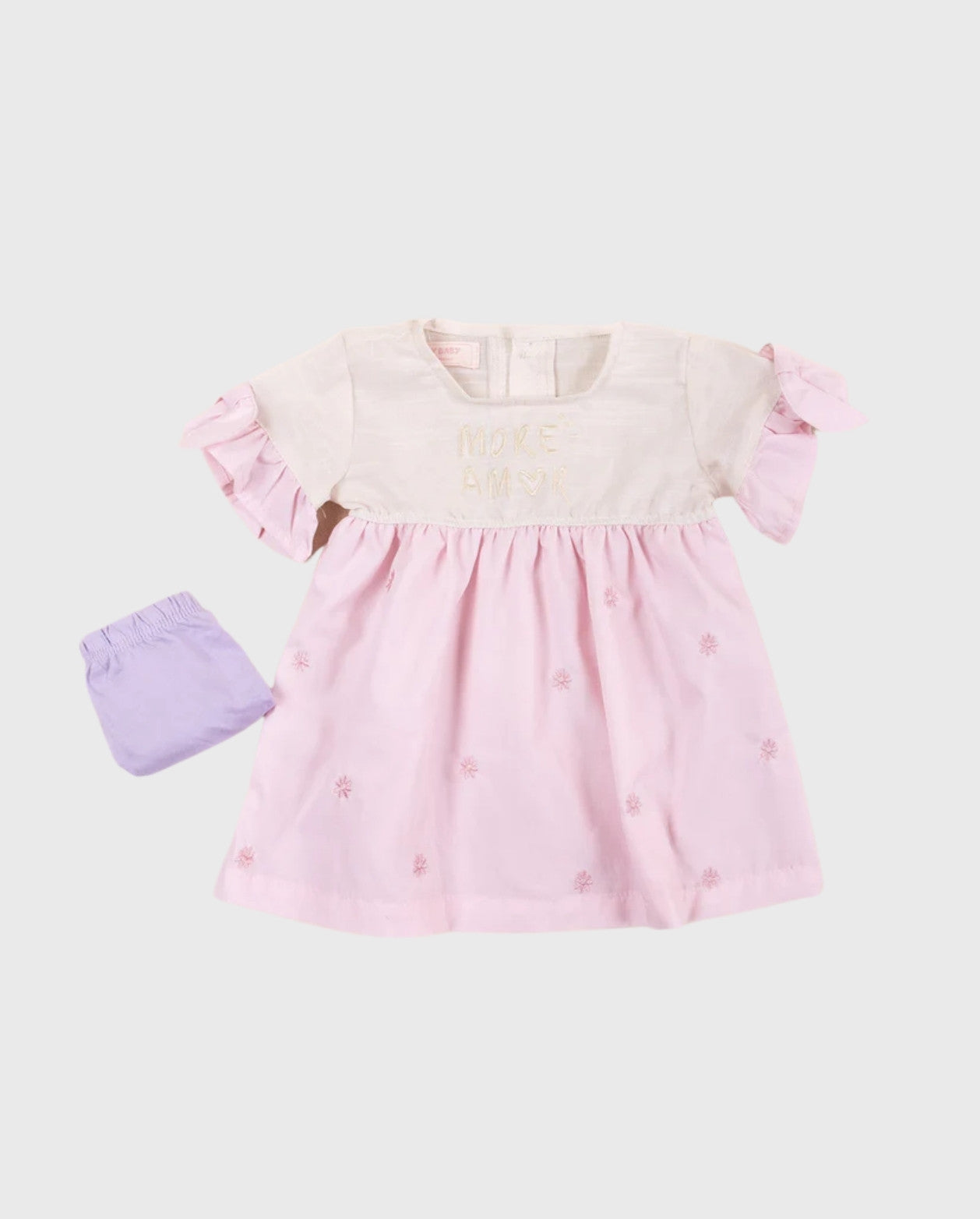 Vestido Bebé Bordado Con Balaca Rosa