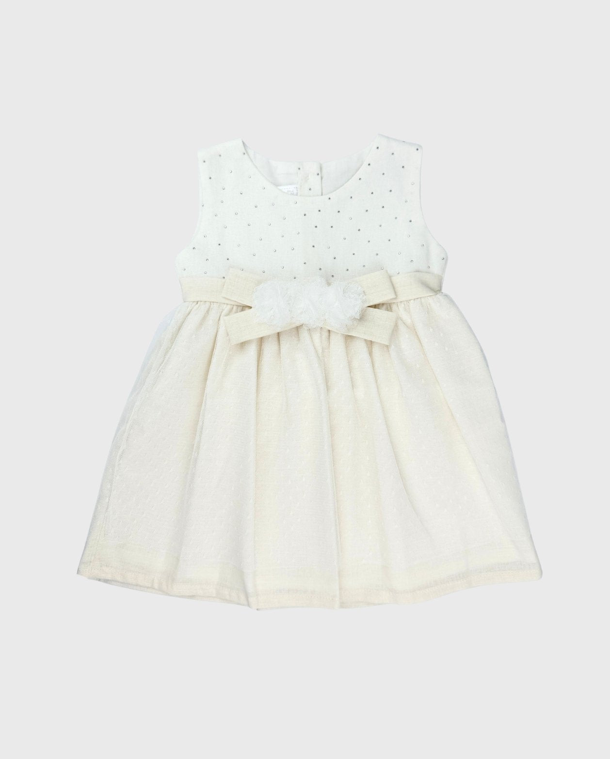 Vestido Con Velo Detalle Brillo Beige