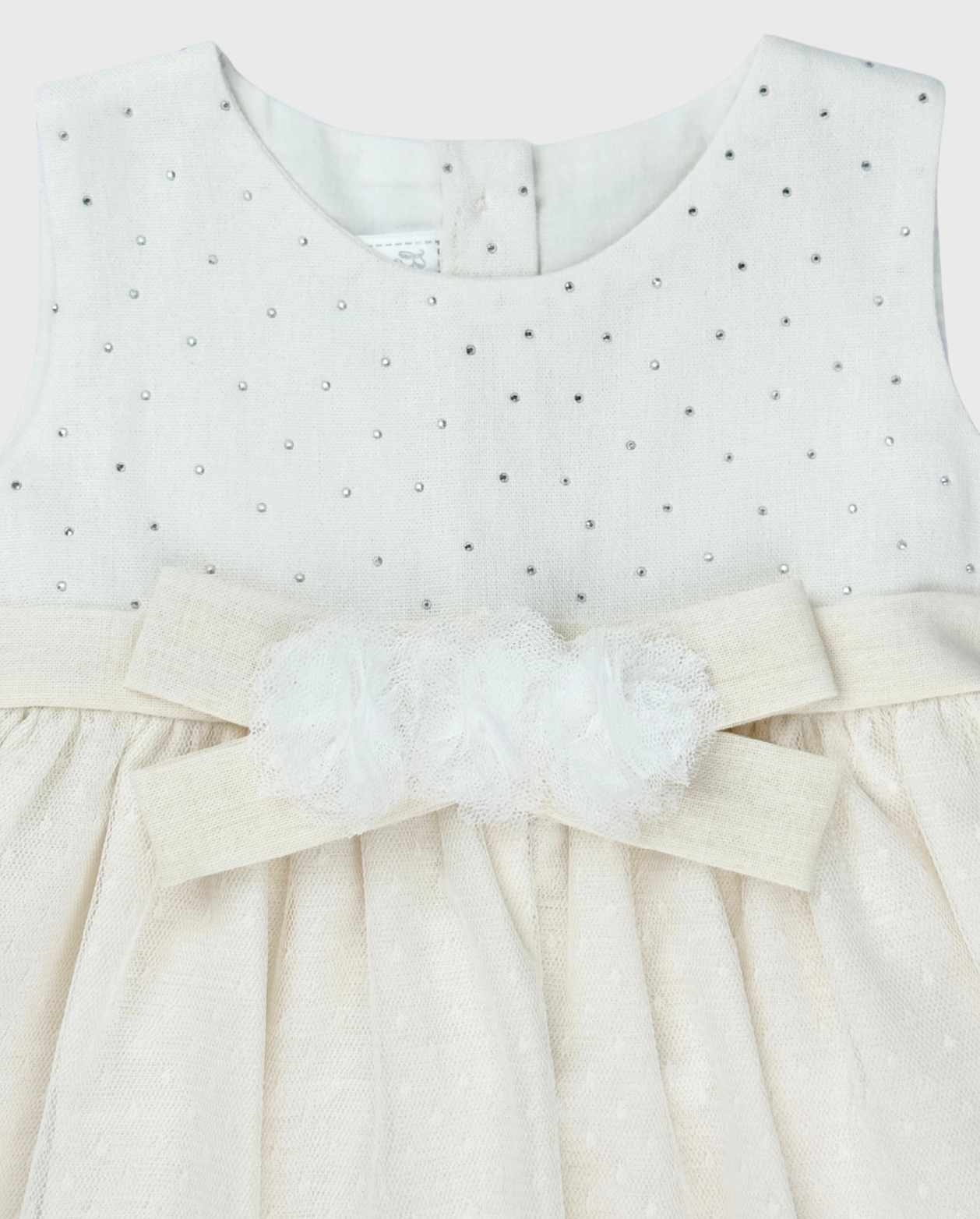 Vestido Con Velo Detalle Brillo Beige Celebración