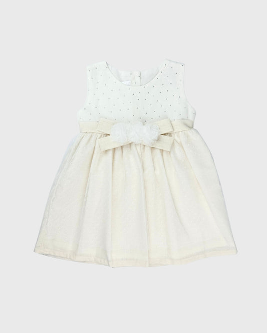 Vestido Con Velo Detalle Brillo Beige