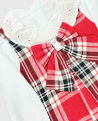 Vestido Cuello Bordado Cuadros Rojo