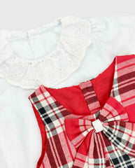 Vestido Cuello Bordado Cuadros Rojo Detalles