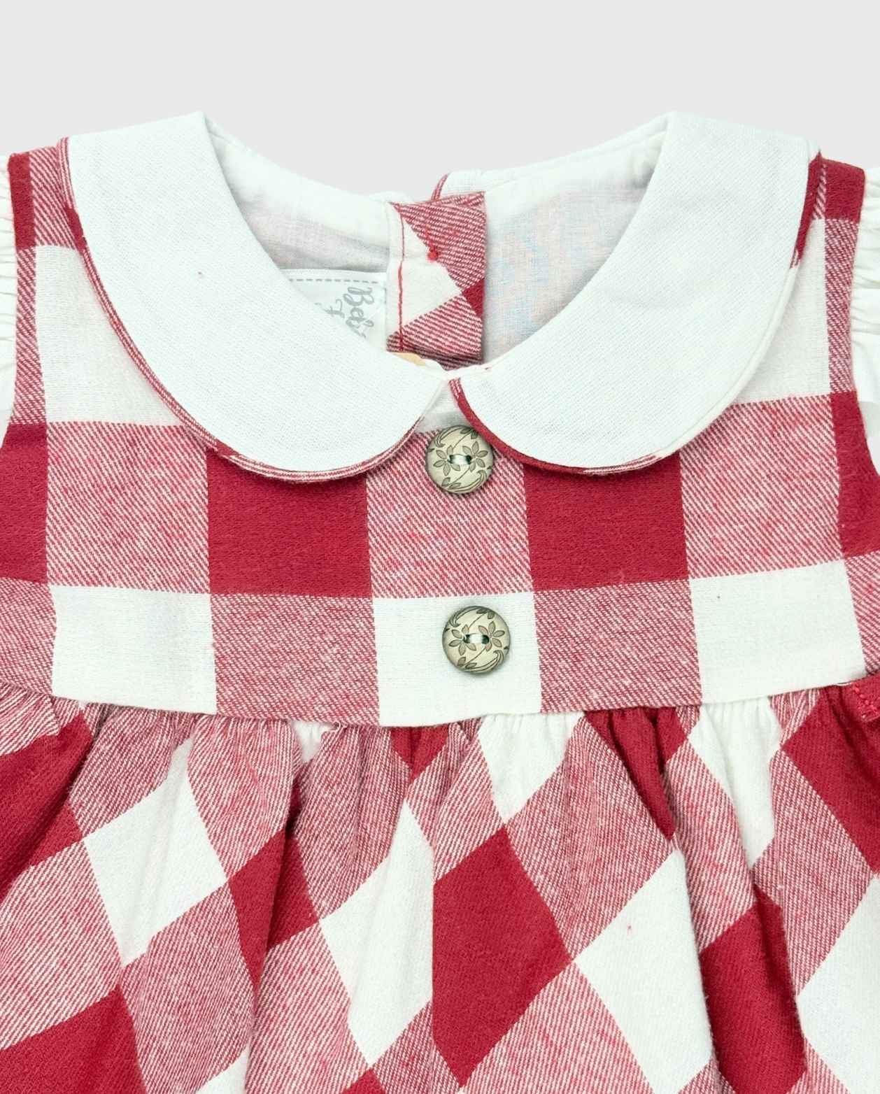 Vestido Cuello Cuadros Rojo Elegante