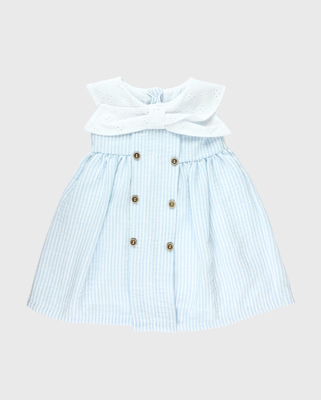 Vestido Cuello Moño Raya Azul