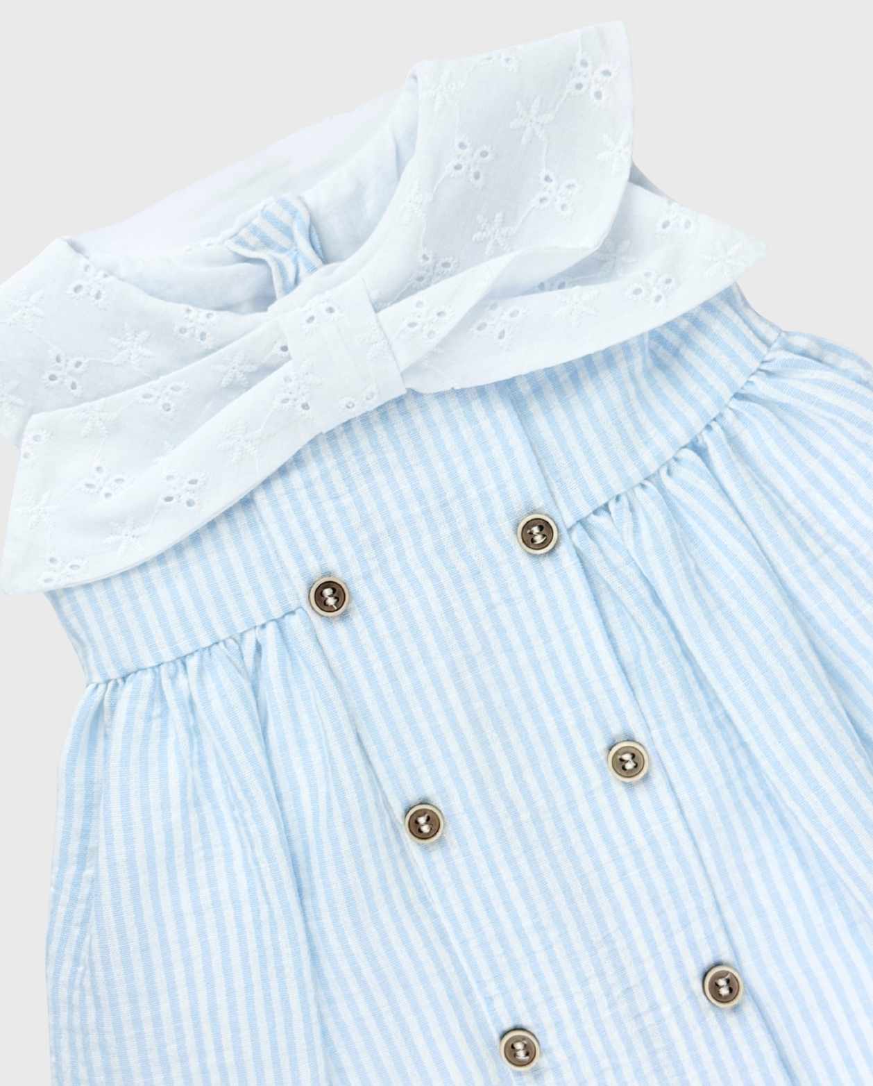 Vestido Cuello Moño Raya Azul Elegante