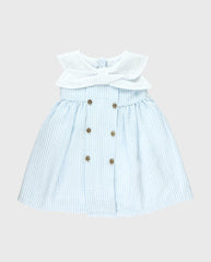 Vestido Cuello Moño Raya Azul