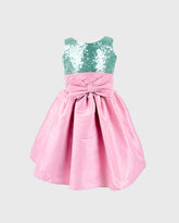 Vestido Detalle Lentejuelas Moño Rosa