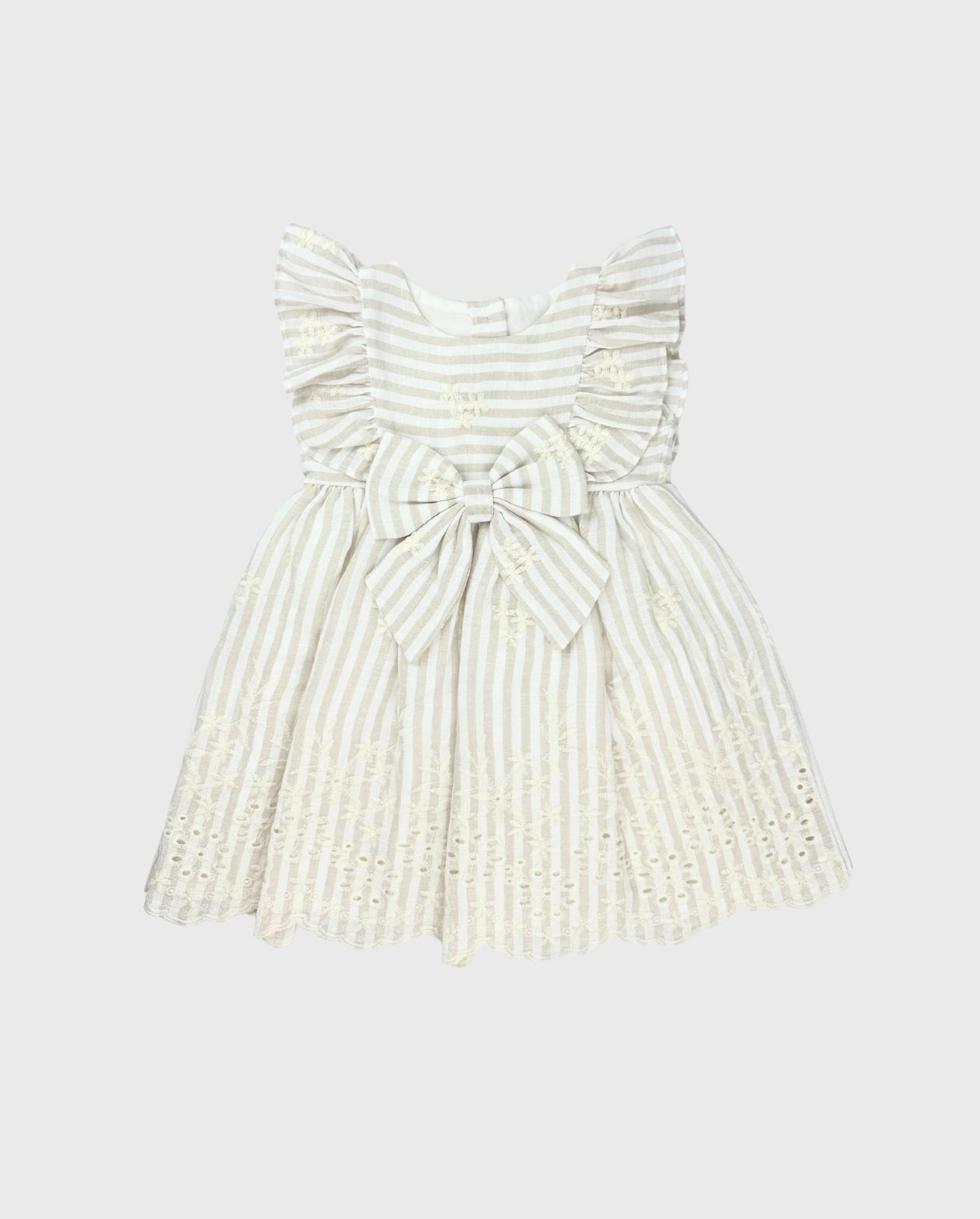 Vestido Moño Flores Bordado Beige