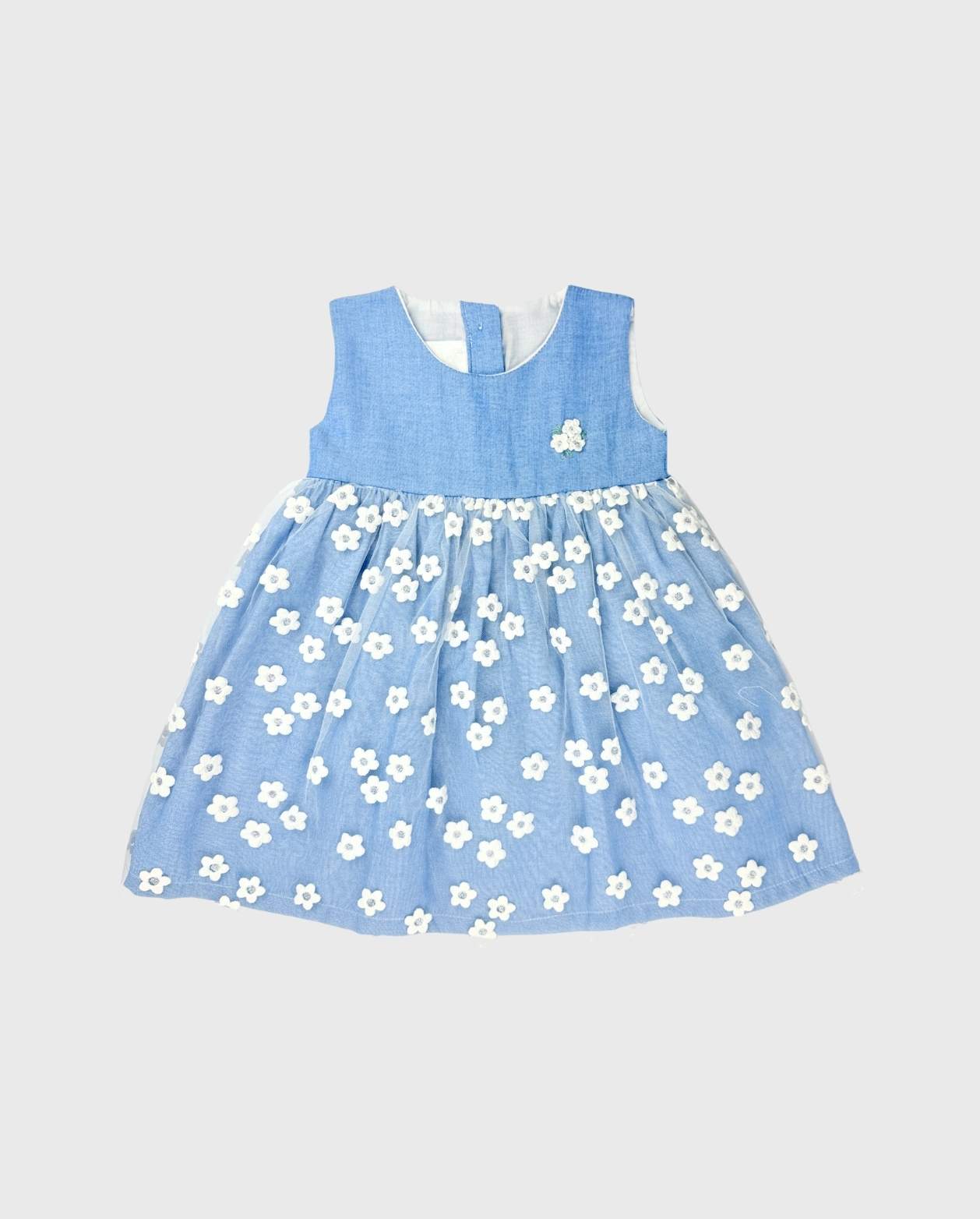 Vestido Velo Flores Bordadas Azul