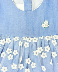 Vestido Velo Flores Bordadas Azul Margaritas