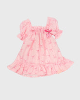 Vestido Volantes Con Estampado De Moños Rosa