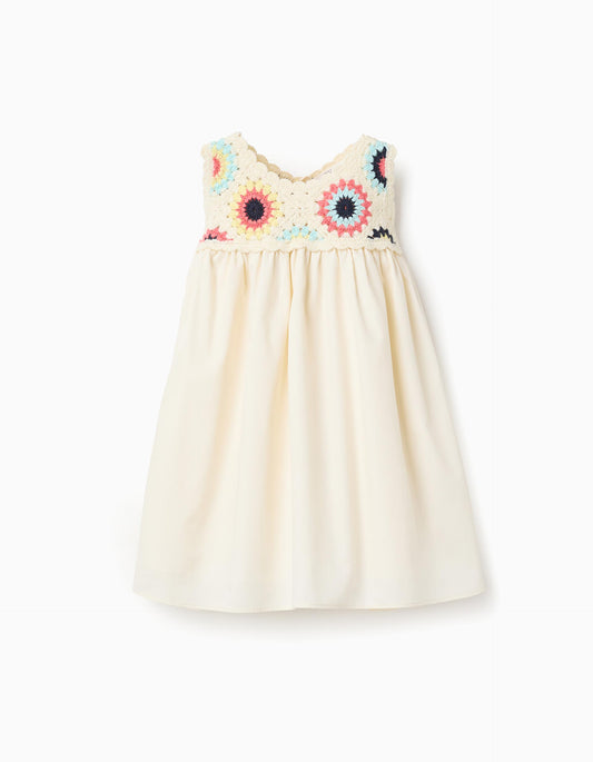 Vestido Combinado Crochet Bebe Beige Zippy