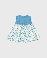 Vestido Combinado Tricot Flores Azul Martin Aranda