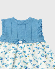 Vestido Combinado Tricot Flores Azul Martin Aranda detalle