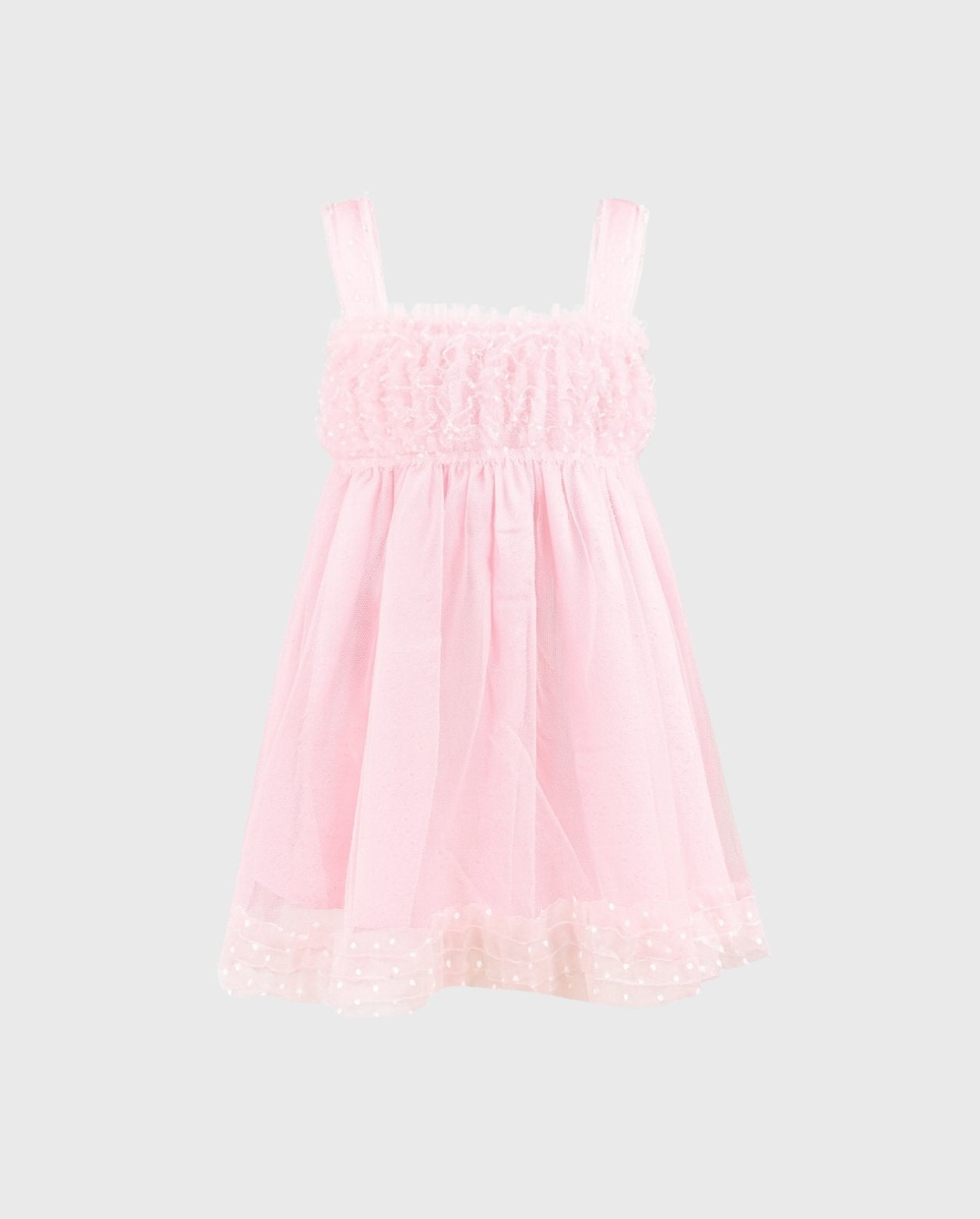 Vestido Con Balaca Tul Puntos Rosa