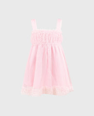 Vestido Con Balaca Tul Puntos Rosa