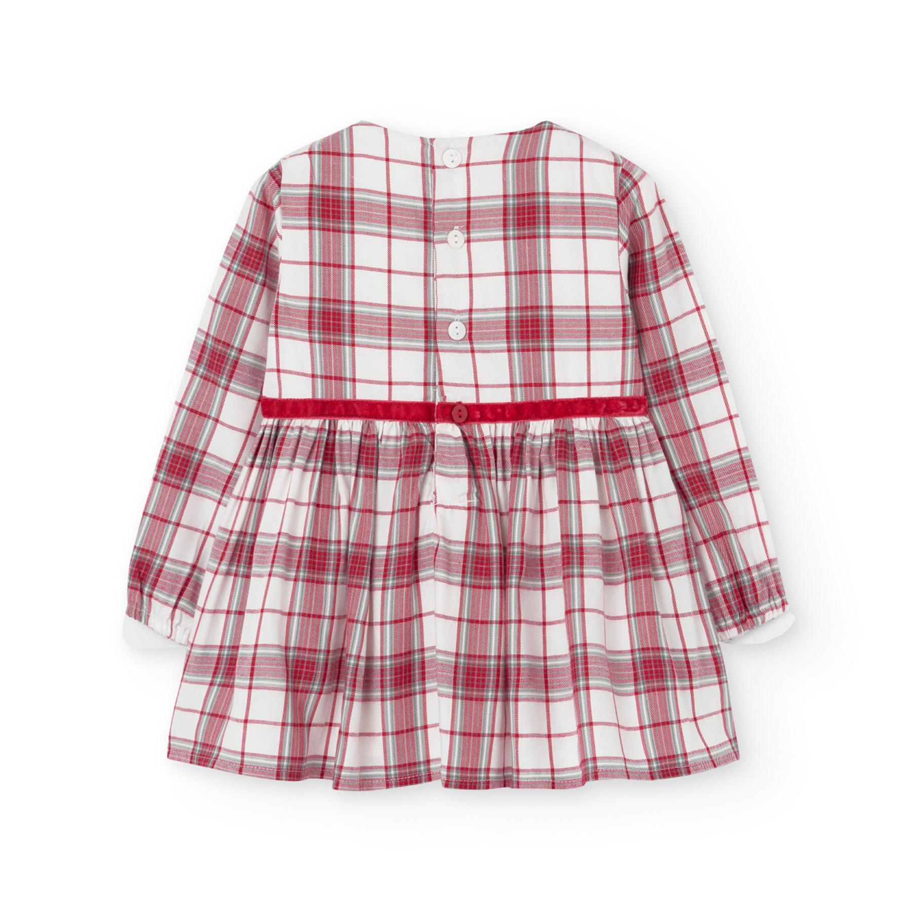 Vestido Manga Larga Cuadros Rojo Boboli botones